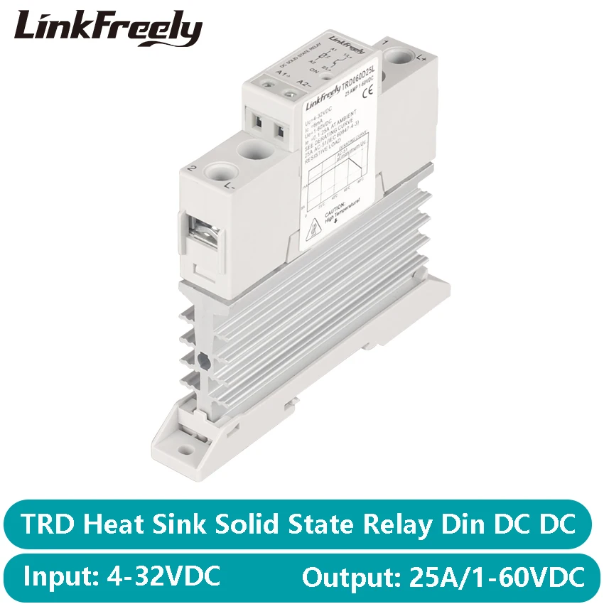 

TRD060D25L 25A DC DC Heat Sink SSR Solid State Relay Din Rail 5V 12V 24V 32VDC Output Electrical Voltage Control Relay Module