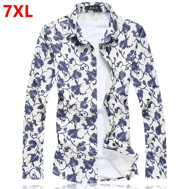 Мужская стрейчевая рубашка с длинным рукавом Размер 6XL/5XL/7XL | одежда