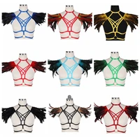 feather bdsm punk garter belt rave wear chest bondage harness fashion body harness bra gothic sexy lingerie exotic accessories