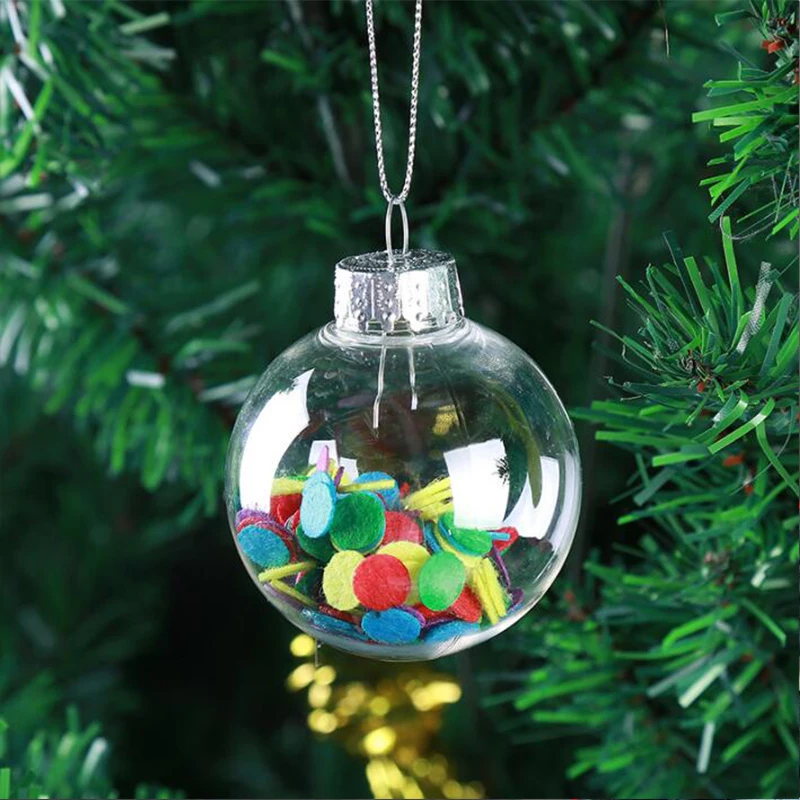 

Merry Christmas Balls Hollow Plastic Balls With Plastic Silver Cap Xmas Tree Hanging Ornaments Home Decor 8cm