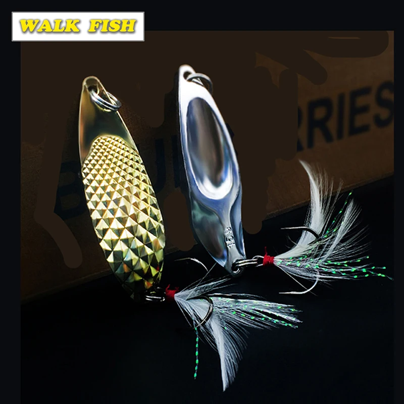 

WALK FISH 1PCS 10/15g Hagworm Sequins Spinners Spoon Lure Silver/Gold Metal Treble Hook Carp Fishing Pesca Peche