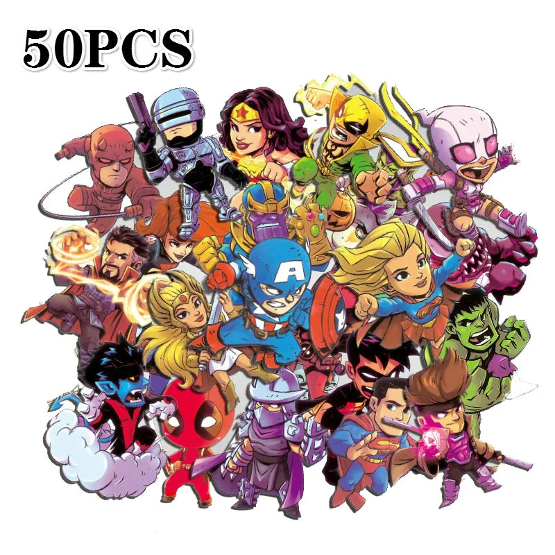 50PCS 108 шт. Marvel наклейки "Мстители" для мобильных устройств на формы машинок мотоцикл Чемодан Тетрадь Прохладный Супер стикеры героев набор бомб наклейки - Цвет: 50PCS