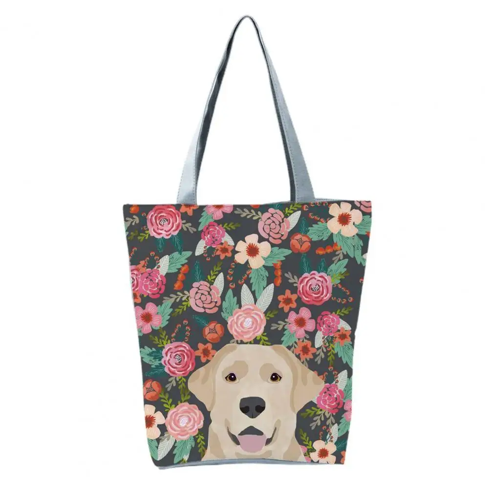 

2021 Canvas Bags Handbag Zipper Shoulder Bag Cute Puppy Print Book Tote Bag for Handbags Japanese Cartoon Small Shoulder Bags