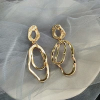 s925 silver needle geometric irregular earrings simple metal texture cold wind earrings multi layer earrings