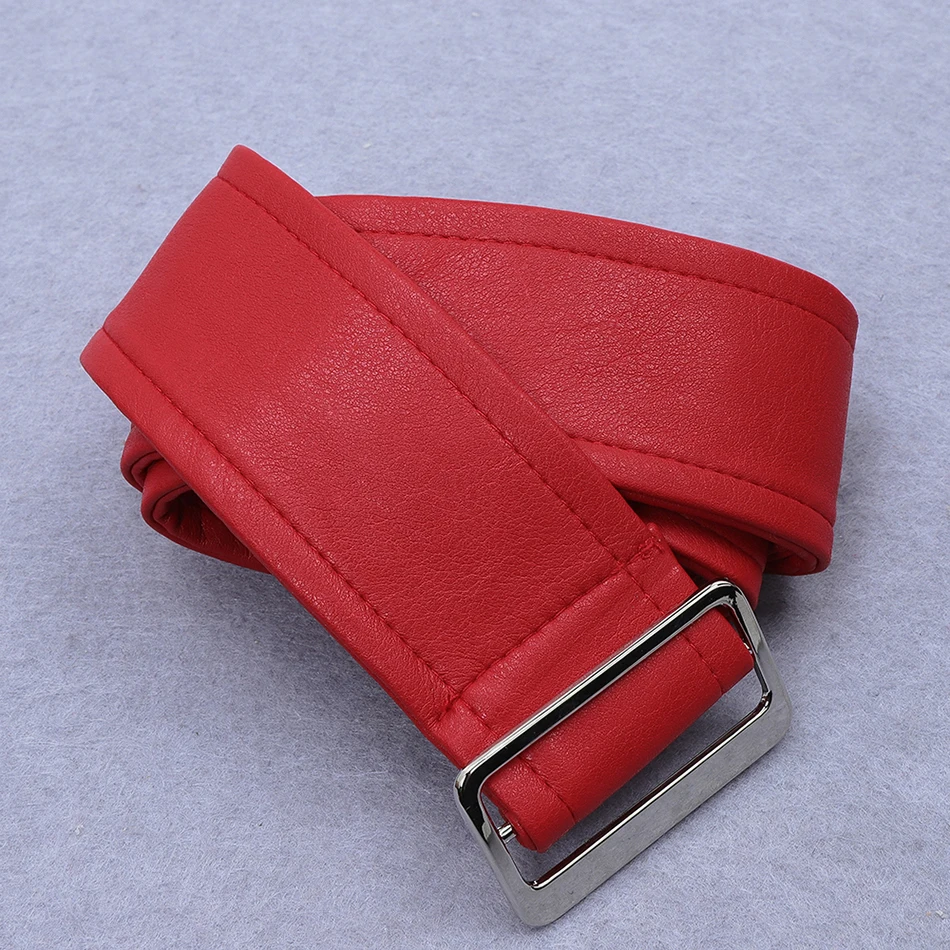 

High Quality New Fashion Red Long Pu Windbreaker Women Long Sleeve Lapel Belt Soft Coat Leather Jacket 2020 Winter High Street