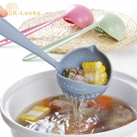 hot selling 2 in 1 long handle soup spoon home strainer heat resistant cooking colander kitchen scoop plastic ladle tableware