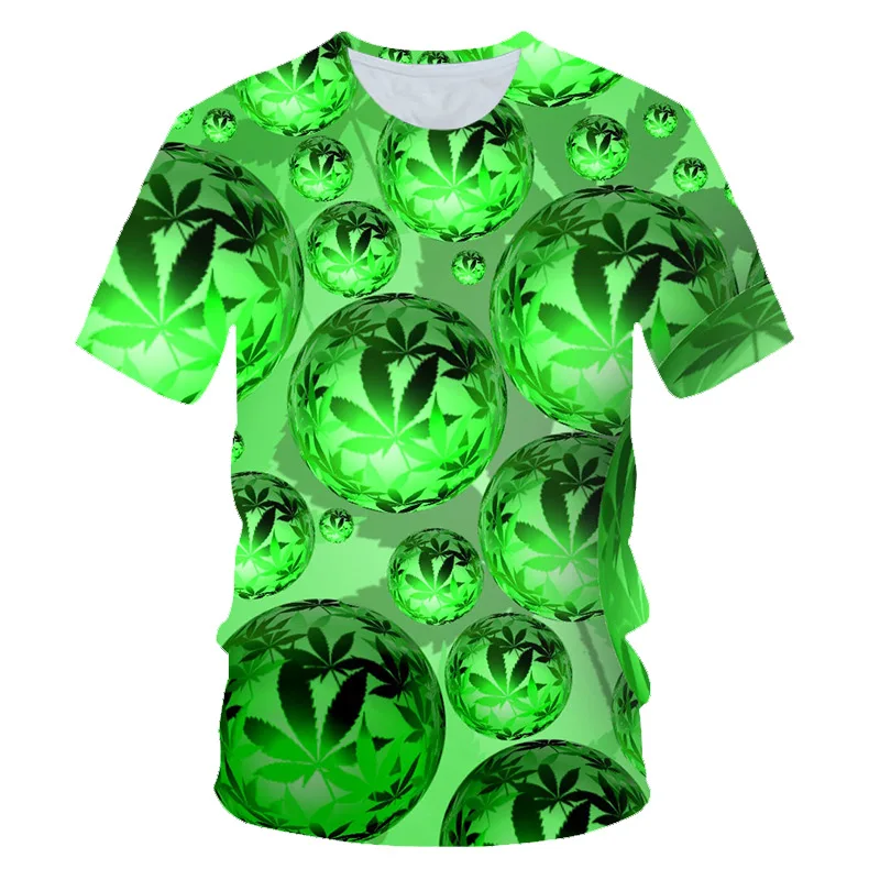 

2021 Summer New Men's Casual T-shirt Natural Weeds Cool Fresh Green Leaf Skull 3DT Shirt Fashion Hip-hop Round Neck Short Sleeve