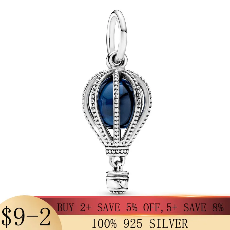

New 925 Sterling Silver Beads Blue Hot Air Balloon Pendant Charms fit Original Pandora Bracelets Women DIY Jewelry