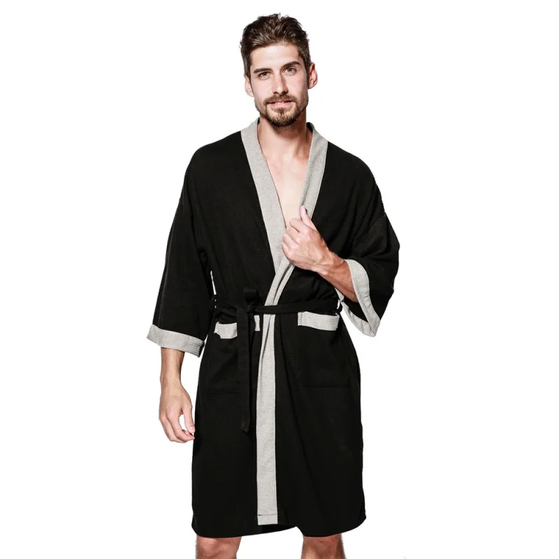 Мужские халаты, модный Повседневный хлопковый Халат, v-образный вырез, длинный рукав, на шнуровке, кимоно, ночное платье, мужской теплый халат, пальто для душа, сауна
