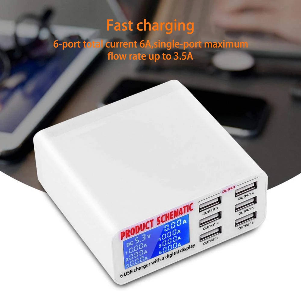 8a 6 ports quick charge usb charger led display phone charger adapter portable qc3 0 fast charger for iphone samsung huawei free global shipping
