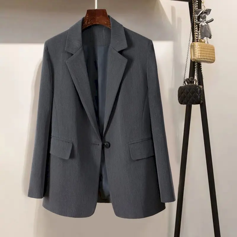 

2022 Free Shipping New Fashion Women Gray Suit Jacket Autumn One Button Fashion Age Reduction Student Ladies Suit Blazer Women