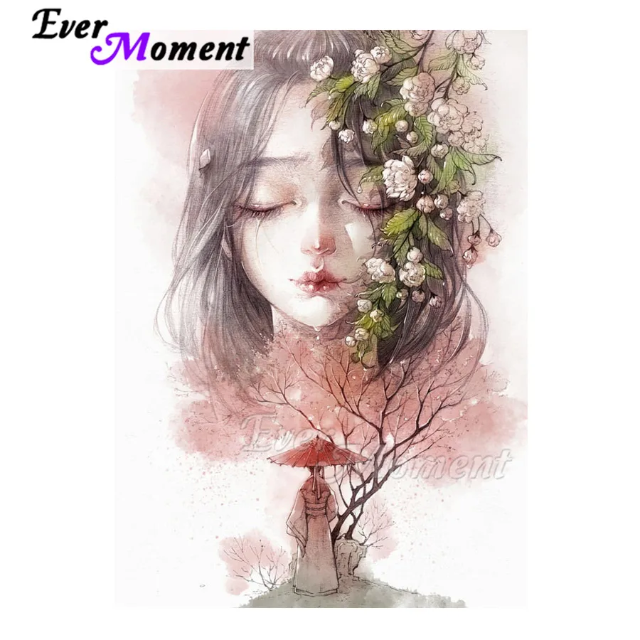 Алмазная картина Ever Moment для девушки закрывающие глаза цветок ручная работа