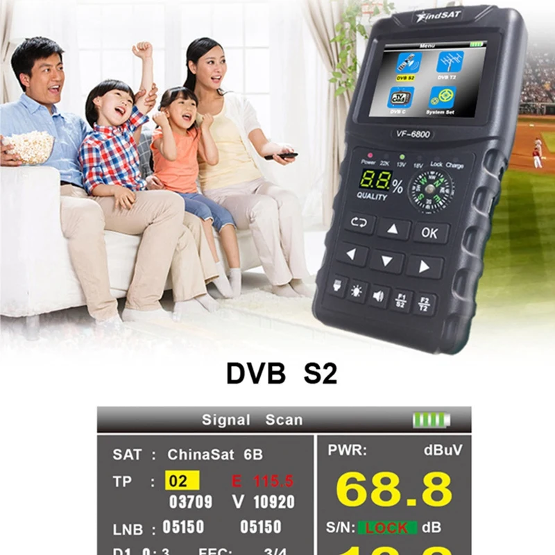 VF-6800 DVB-T2 DVB-S2 DVB-C Satellite Finder Sat Meter 2.4 Inch LCD DVB-T DVB-S HD Digital Satfinder US Plug | Электроника