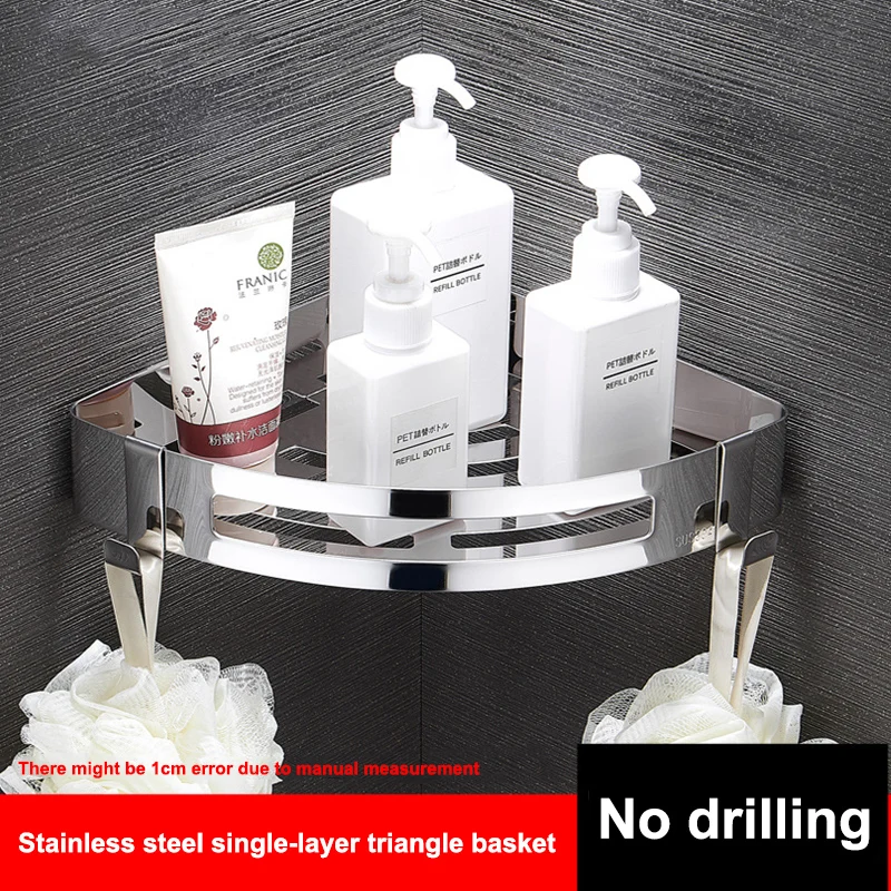 No-Punching Shower Shelf Caddy Aluminum Kitchen Shelf Shampoo Shelf Triangular/Rectangular Storage Rack Home Bathroom Organizer