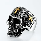 Мужское Винтажное кольцо FDLK с крестом в готическом стиле, классическое байкерское кольцо с забавным черепом и цветком в стиле ретро