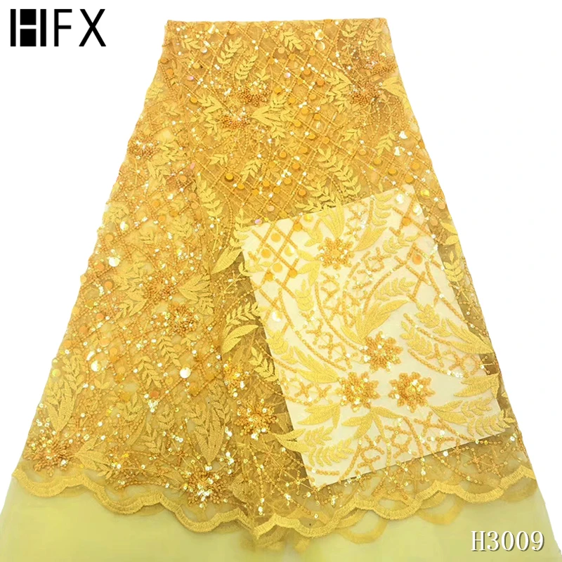 Желтые французские шнурки ткань высокого качества sequence net кружево с блестками