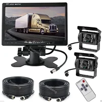 2x HD Reversing Rear View Night Vision Camera + 12V-24V 4Pin 7" TFT LCD Car Monitor for Truck Trailers RV Parking System