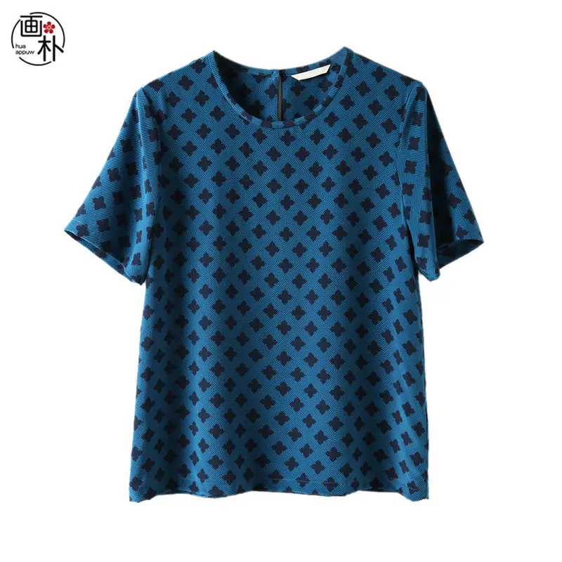 

Four petal flower pattern t-shirt women 2020 summer new round neck short sleeve foreign style pop loose top