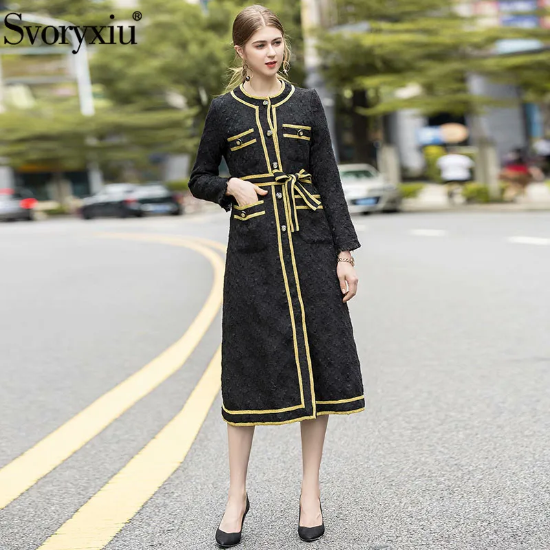 Svoryxiu 2019 дизайнерское зимнее винтажное Черное длинное пальто верхняя одежда для