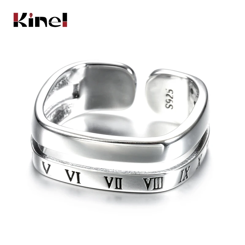 

Kinel 925 Sterling Silver Vintage Letter Double layer Open Rings for Women Style Real 100% Sterling Silver Jewelry 2020 New