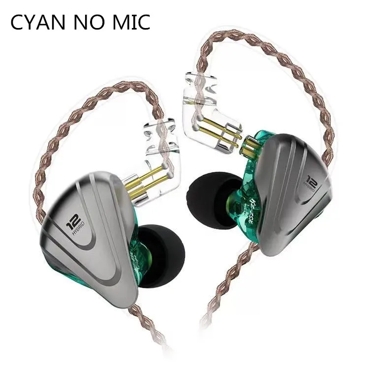Cyan no mic KZ ZSX 5BA+ 1DD 12 шт гибридные наушники-вкладыши Музыка спорт HIFI металлическая гарнитура ZS10PRO ZSNPRO для Android ZSX C12 AS10 ZST E10 - Цвет: Cyan no mic