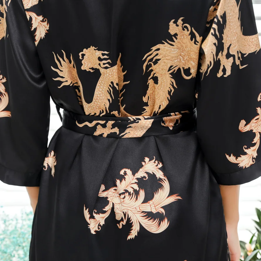 

Silk Women Pajamas Femme Autumn Thin Sexy Kimono Towel Robe Sleepwear Cardigan Red Satin Dragon Summer Bathrobe Bridal Robes