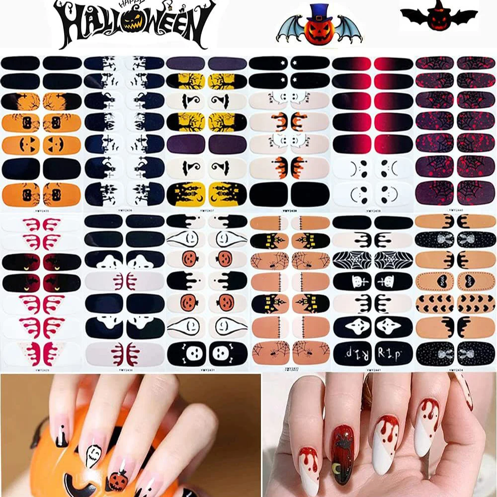 

Halloween Nail Art Stickers Festival Pumpkin Wraps Waterproof Full DIY Manicure Accessories Holiday Party Stickers Nail Decal