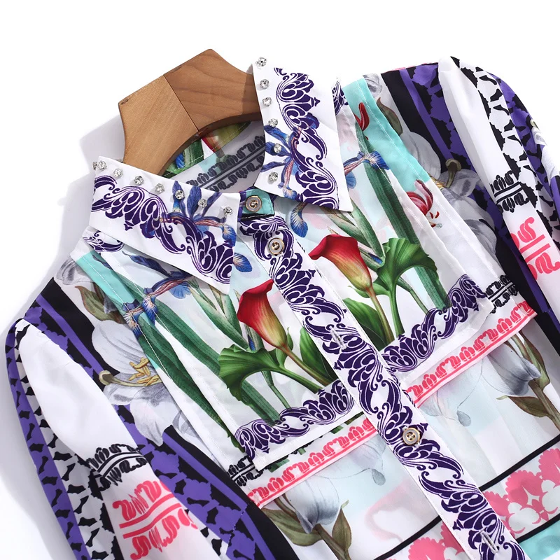 

Runway New Designer Spring Summer Women'S Holiday Party Elegant Fashion Lapel Diamond Printed Pleated Mini Dress