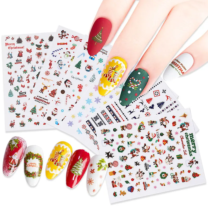 

Merry Christmas Elk Trees Nail Stickers Sliders For Nails Snowflake Deer Adhensive Nail Arts Decroation For Manicure Kids Gifts
