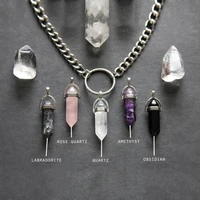 cute hexagonal column quartz choker pendant necklace vintage natural stone crystal jewelry gift for women best friends wholesale