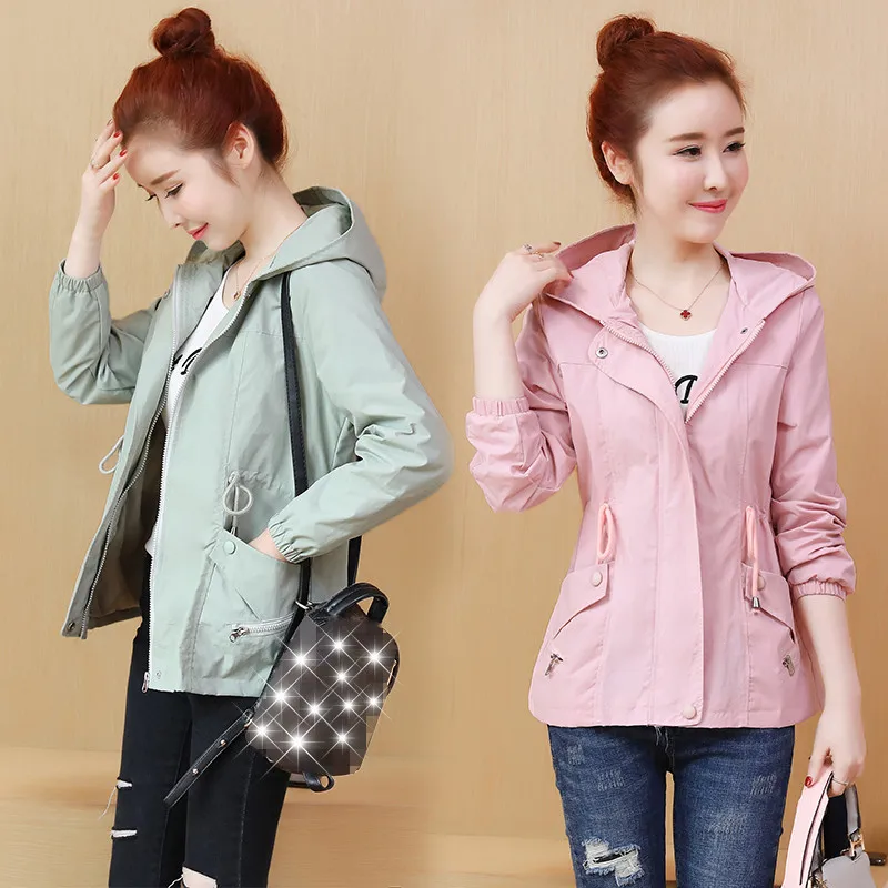 

Женский плащ с капюшоном, черный, розовый, весна-осень, 2020