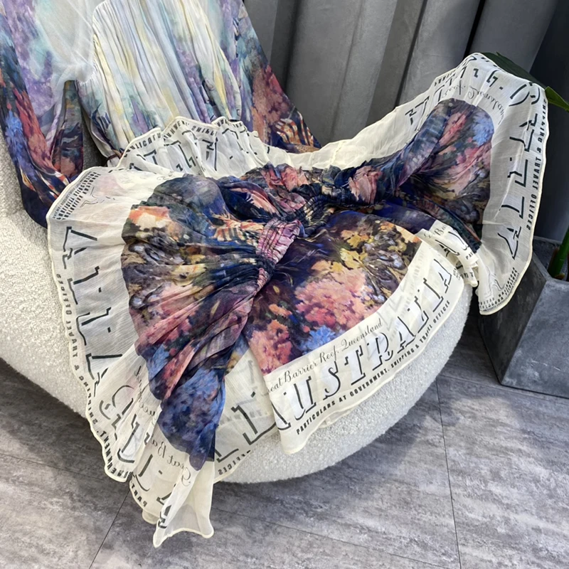 Женское свободное платье с рукавом реглан элегантное винтажное принтом