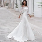 Женское свадебное платье It's yiiya, Белое Атласное Платье с вырезом лодочкой и кружевной аппликацией на лето 2022