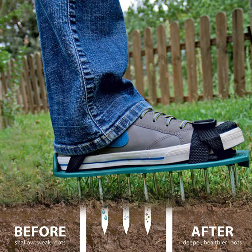 

New 1Pair Grass Spiked Gardening Walking Revitalizing Lawn Aerator Sandals Nail Shoes Scarifier Nail Cultivator Yard Garden Tool
