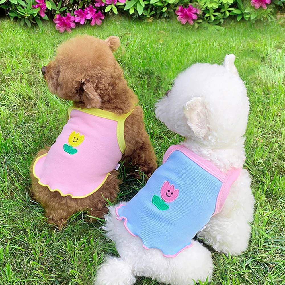 

Flower Pet Dog Vest Cottom Summer Dogs Clothes Ruffle For Puppy Breathable Sling Vest Chihuahua Yorkshire Dogs Costume Outdoor