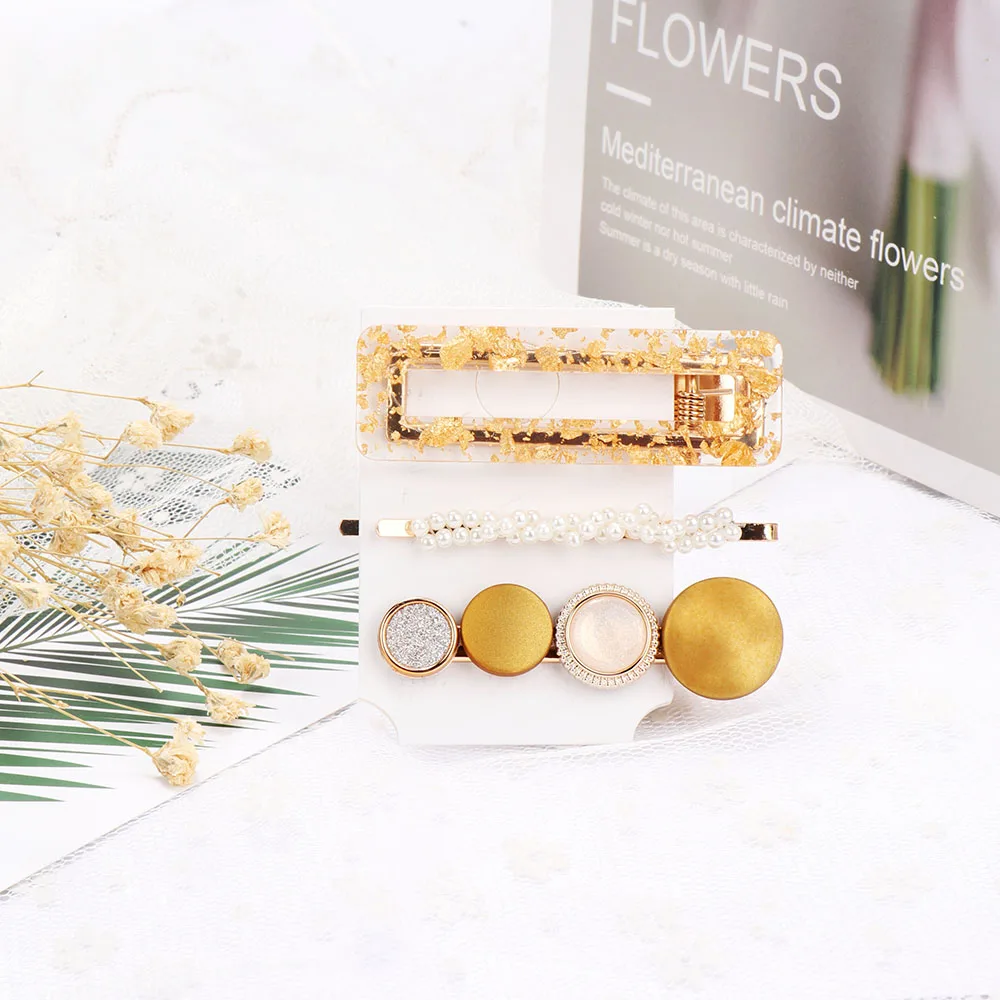 3 шт. акриловые полые прямоугольные жемчужные заколки для волос из сплава