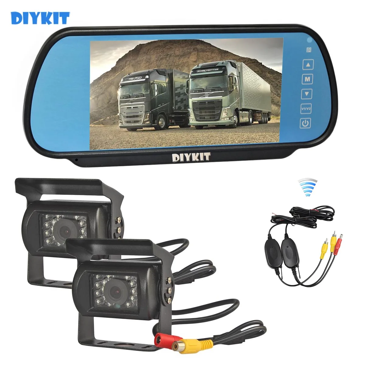 

DIYKIT Wireless 7" HD Mirror Monitor Car Monitor Waterproof CCD Rear View Car Camera for Truck Caravan Bus Van 1V2