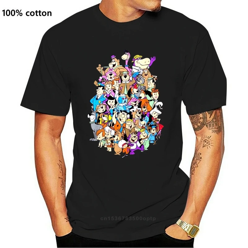 

New Hanna Barbera Classic Group Shot T-Shirt Charcoal Retro Cartoon Tee Tops Tee Shirt