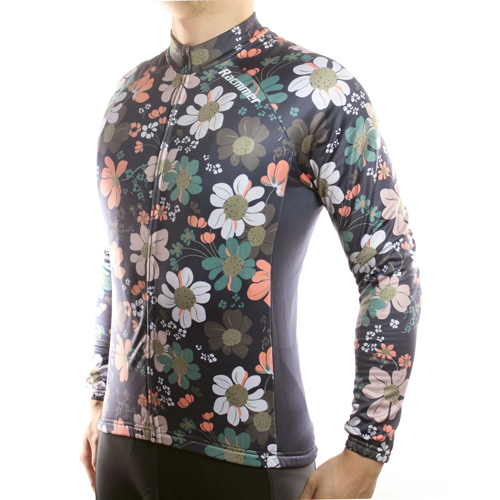 Racmmer 2021 Mens Long Sleeve Cycling Jersey Flower Road Bike MTB Clothing Wear Spring Autumn Clothes Kit Bicycle Maillot | Спорт и