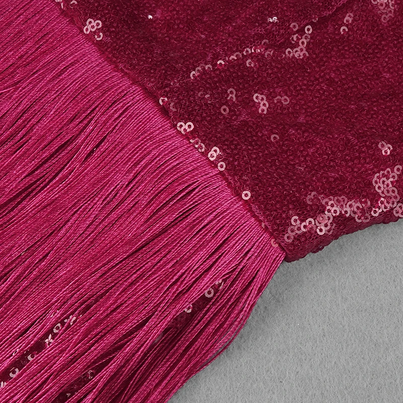 

PB 2020 New Trendy Hot Pink Sequins Jumpsuit Tassels Design Sexy Sleeveless Square Collar Celebrity Party Club Jumpsuit