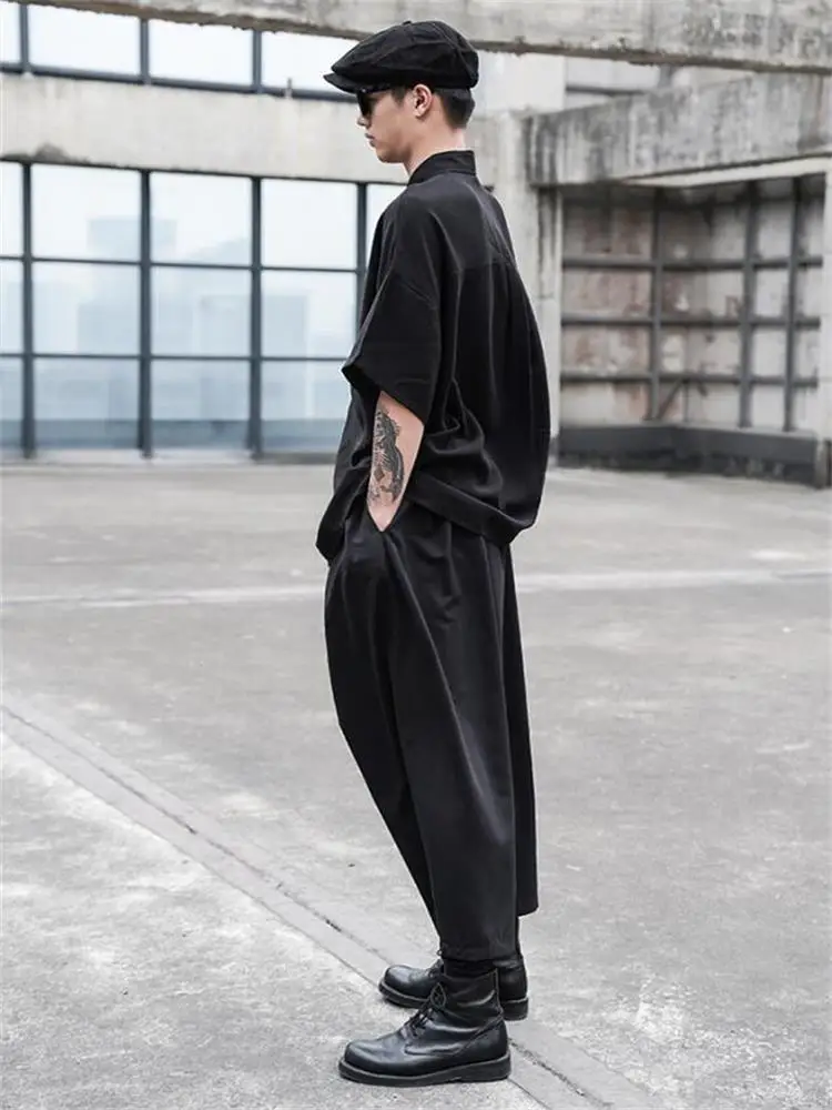 Men's Short-Sleeved Shirt Summer New Classic Simple Pocket Backpack Decoration Daily Leisure Youth Loose Oversized Shirt