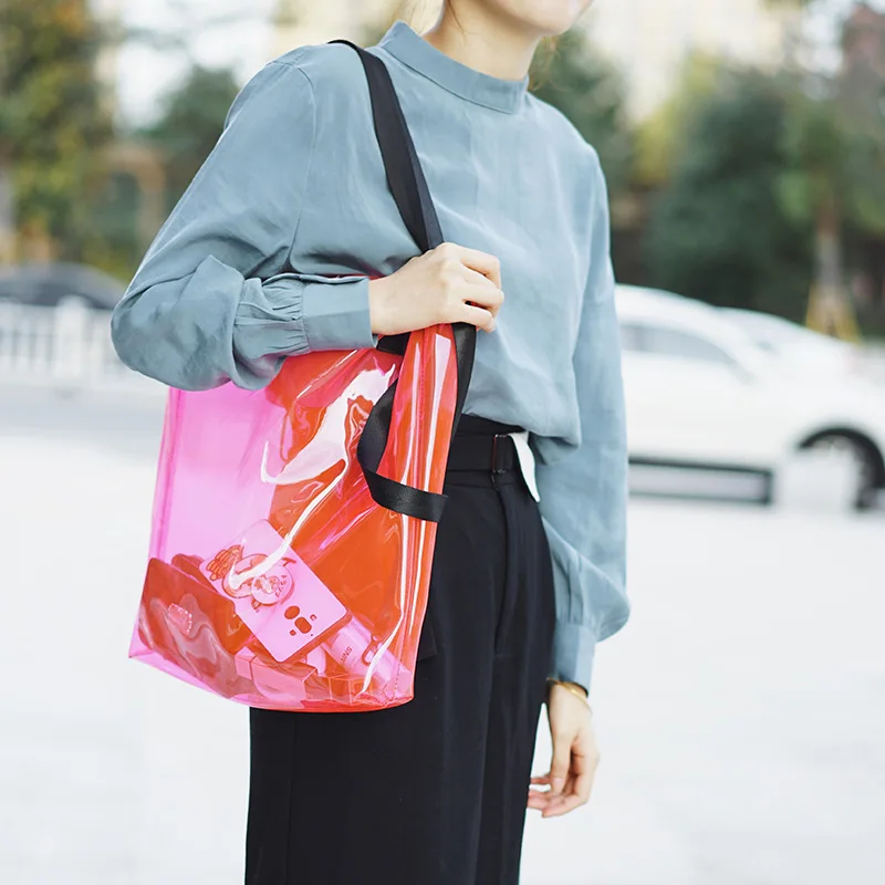 

Women Transparent PVC Handbag beach Crossbody Shoulder bag Lady Jelly Tote Fashion Clear Shopping Bag Unique Support customize