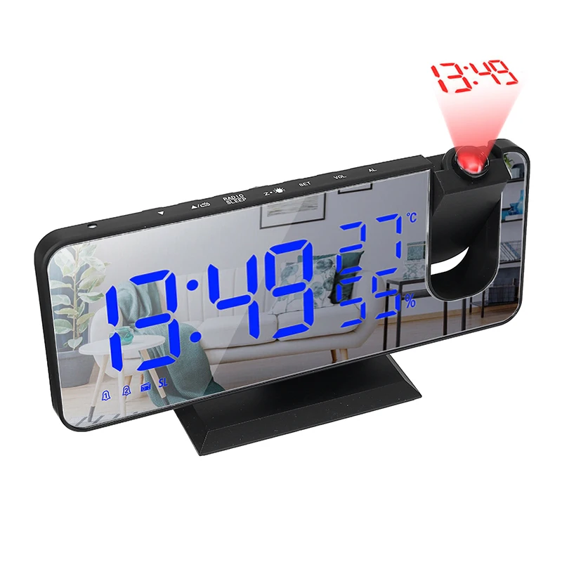 

Mirror Screen LED Projection Clock Digital Ceiling Projection Alarm Clock Watch With FM Radio Snooze Temperature Function
