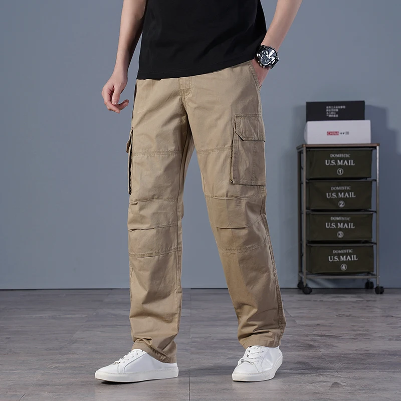 

Men's Classic Twill Relaxed Fit Cargo Pant elastic bands cotton Straight trousers big and tall for men lightweight work pants