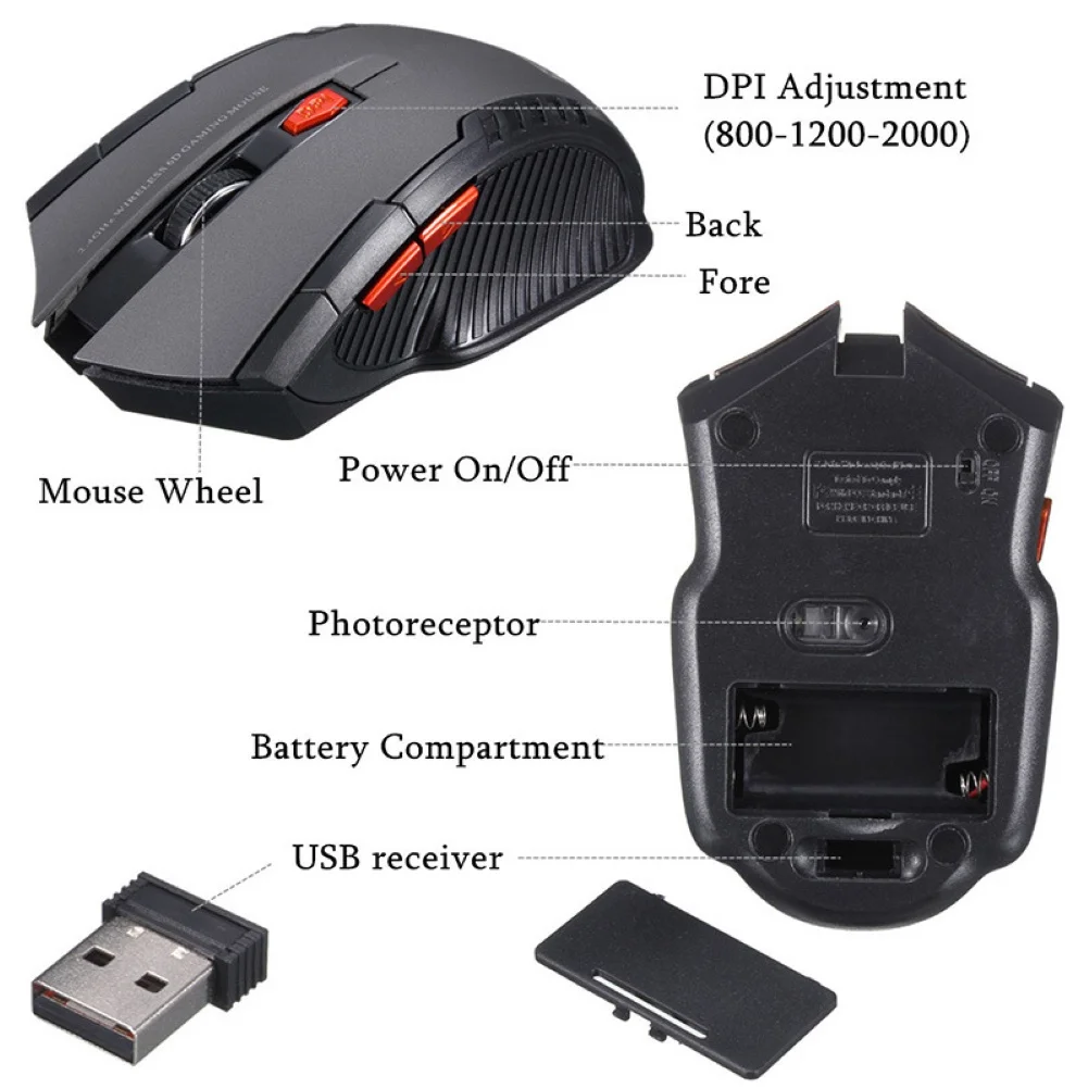 Souris de jeu optique sans fil 2 4 GHz souris pour ordinateur портативный ПК noi r аксессуары informatiques haute qualité |