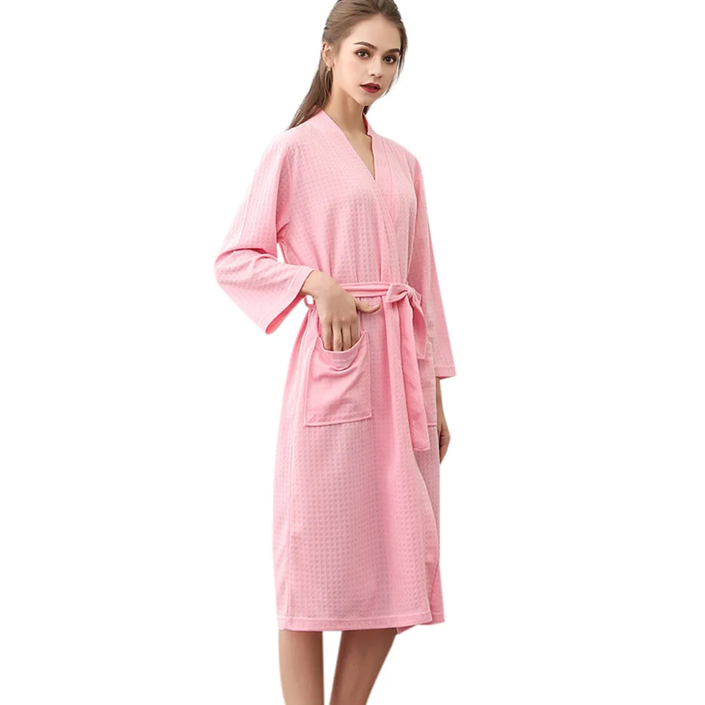 waffle bathrobe solid sleepwear Robe men women autumn winter pajamas long robes Unisex Breathable Home Clothes d90808 | Женская одежда