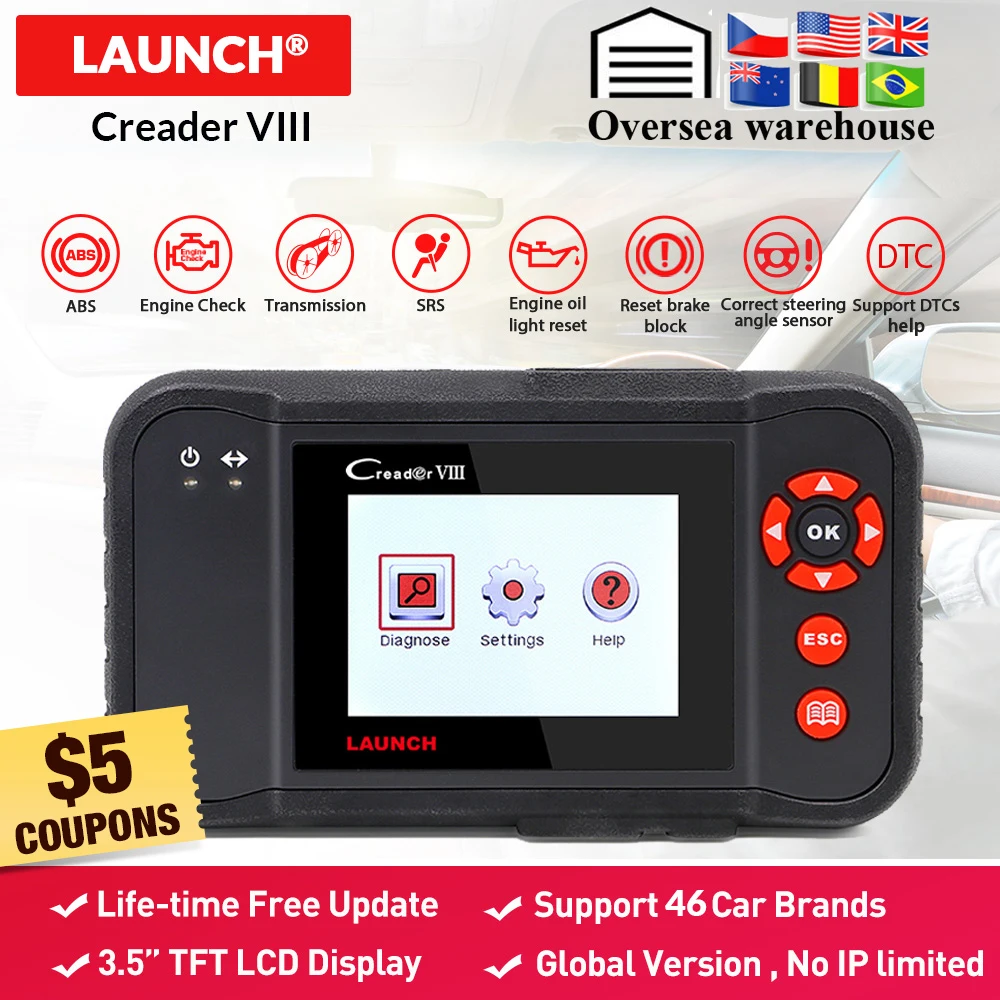 LAUNCH X431 Creader VII OBD2 двигатель ABS воздушная подушка SRS на диагностическом инструменте OBDII считыватель кода EOBD EPB Oil SAS reset PK crp129 crp123