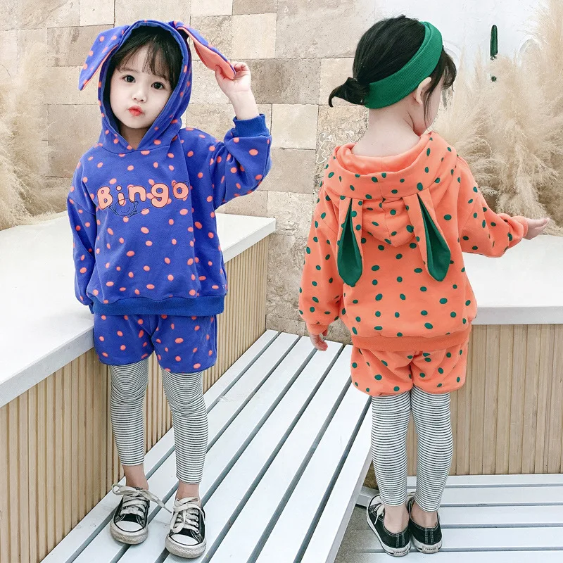 

Новая хлопковая детская одежда с кроликом на весну-лето свитшоты для маленьких девочек + штаны 2 шт./компл., подарок на день рождения, одежда д...