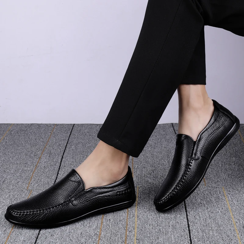 

Man Leather Shoes Slip on 2021 Spring Summer Men's Shoe Genuine Leather Smart Casual Loafers Soft Male Moccasins Breathable New