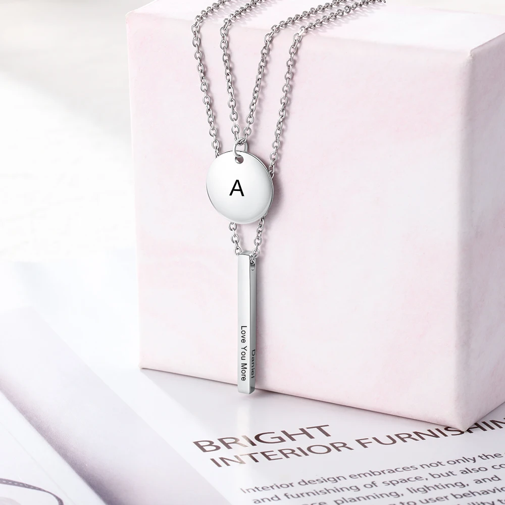 Ожерелье с гравировкой инициальных букв для женщин цепочка из нержавеющей стали